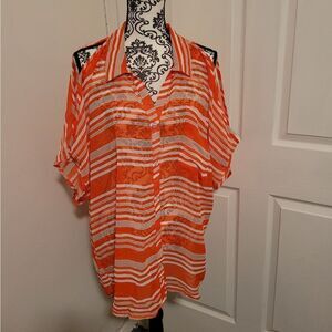 NWT Jamie Nicole sheer stripped cold shoulder top